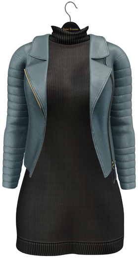 fame femme: Leather jacket with dress - Lead