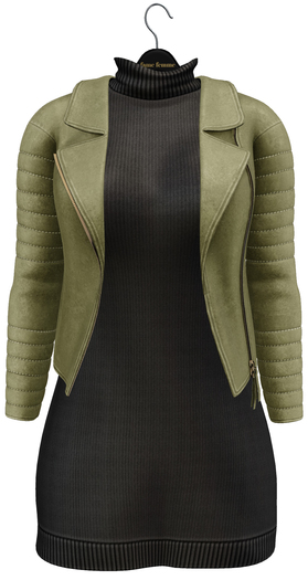 fame femme: Leather jacket with dress - Lime