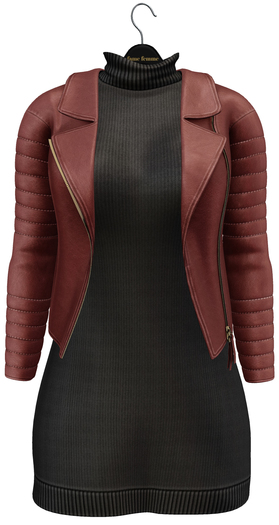 fame femme: Leather jacket with dress - Red
