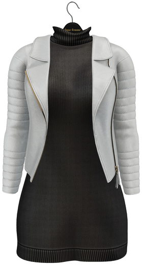 fame femme: Leather jacket with dress - White