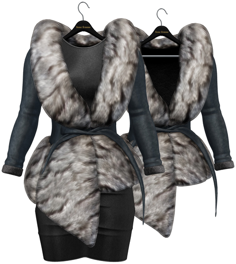 fame femme: Belted Fur Jacket & Dress - Blue