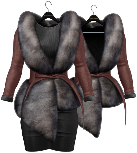 fame femme: Belted Fur Jacket & Dress - Cherry