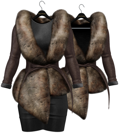 fame femme: Belted Fur Jacket & Dress - Chocolate