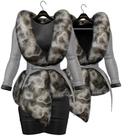 fame femme: Belted Fur Jacket & Dress - Grey