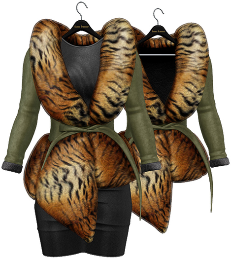 fame femme: Belted Fur Jacket & Dress - Nutmeg