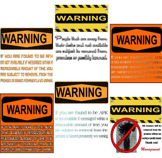 Big Warning AFK Signs Fat Pack - 6 Signs