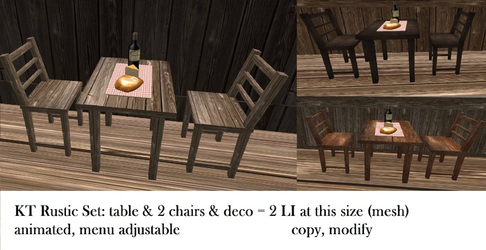 KT Rustic (table, chairs, deco) Sets 2 LI 