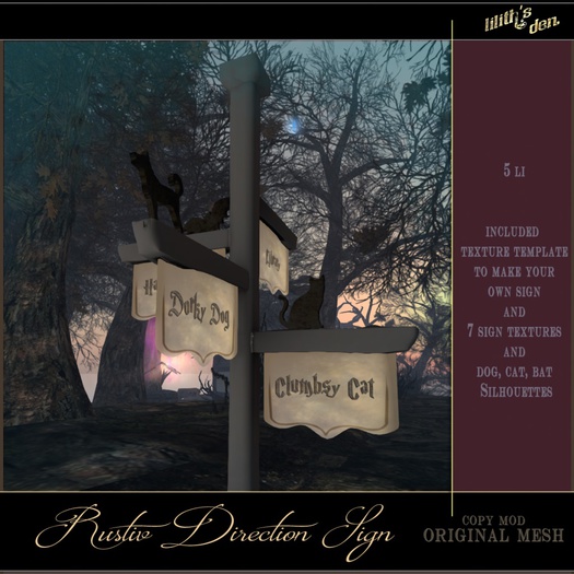 Lilith's Den Rustic Direction Sign 