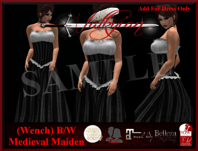 ~Valkyrian~(Wench) B/W Medieval Maiden Dress (BOXED