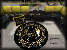 Happy New Year Black & Gold Circular Mesh Rug & Pillow Set