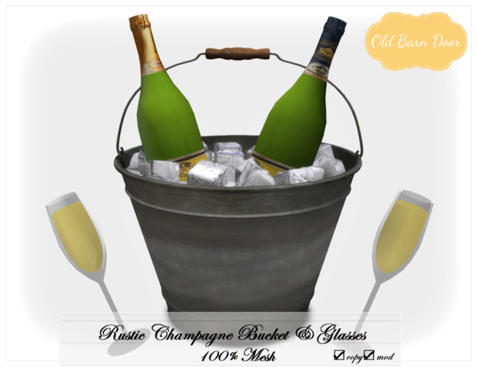 {OBD} RUSTIC CHAMPAGNE BUCKET & GLASSES