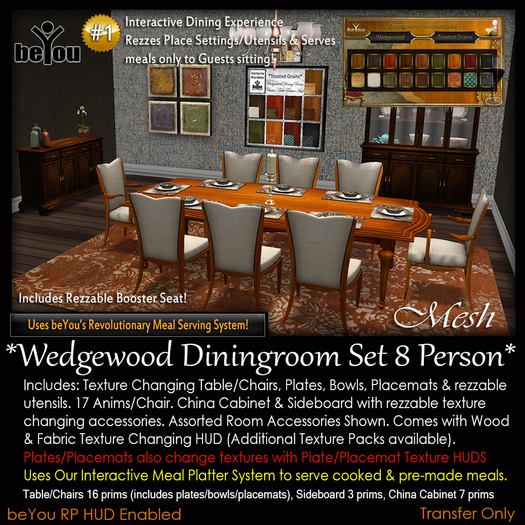 beYou Wedgewood 8 Person Interactive Diningroom Set
