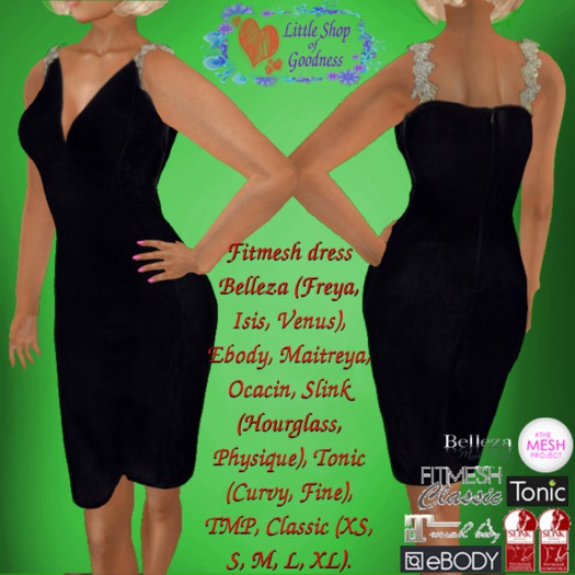Black Velvet Dress With Golden Straps Fitmesh Belleza, Ebody, Maitreya, Ocacin, Slink, Tonic, TMP, Classic DEMO