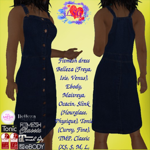 Blue Denim Midi Dress With Straps Fitmesh Belleza, Ebody, Maitreya, Ocacin, Slink, Tonic, TMP, Classic