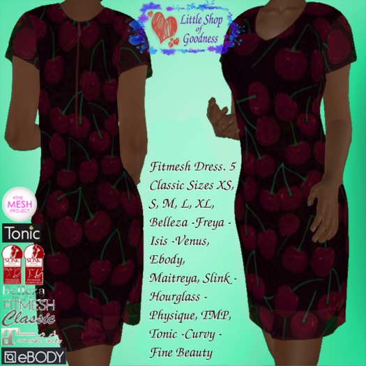 Cherry Short Sleeved Summer Dress Fitmesh. Classic, Belleza, Ebody, Maitreya, Slink, TMP, Tonic