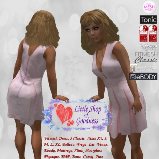 Pink Little V-Neck Dress- Sleeveless With Pleated Skirt. Classic, Belleza, Ebody, Maitreya, Slink, TMP, Tonic
