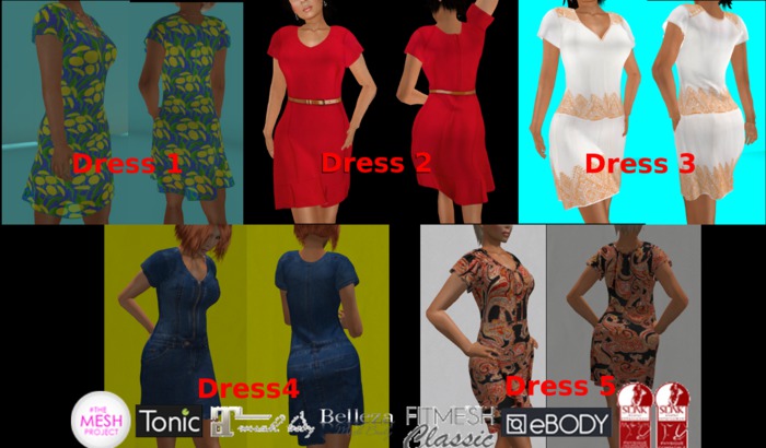 T-SHIRT DRESSES v.2.5 - FITMESH 5 PACK WITH HUD. DEMO. Classic, Belleza, Ebody, Maitreya, Slink, TMP, Tonic