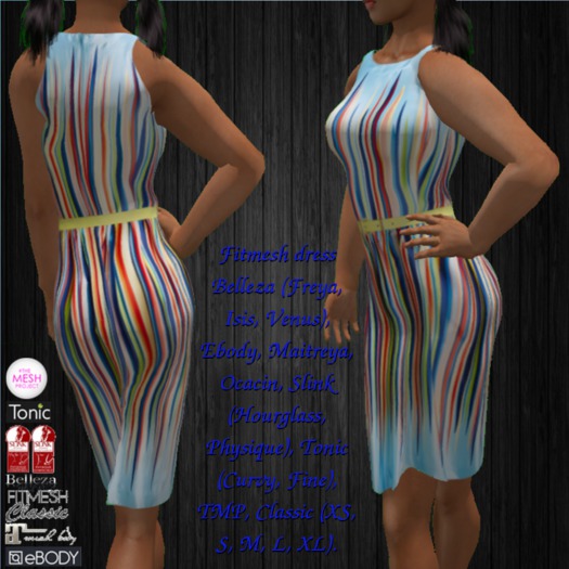 Colorful Striped Summer Dress With Belt Fitmesh Belleza, Ebody, Maitreya, Ocacin, Slink, Tonic, TMP, Classic DEMO