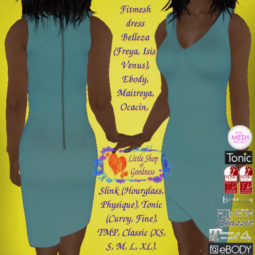 Light Blue Sleeveless Summer Dress With Tulip Skirt Fitmesh Belleza, Ebody, Maitreya, Ocacin, Slink, Tonic, TMP, DEMO