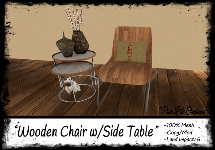 ~PPC~ Wooden Chair w/side table BOXED