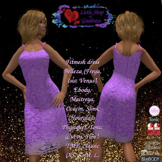 Purple Lace Dress with shoulder straps Fitmesh Belleza, Ebody, Maitreya, Ocacin, Slink, Tonic, TMP, Classic DEMO