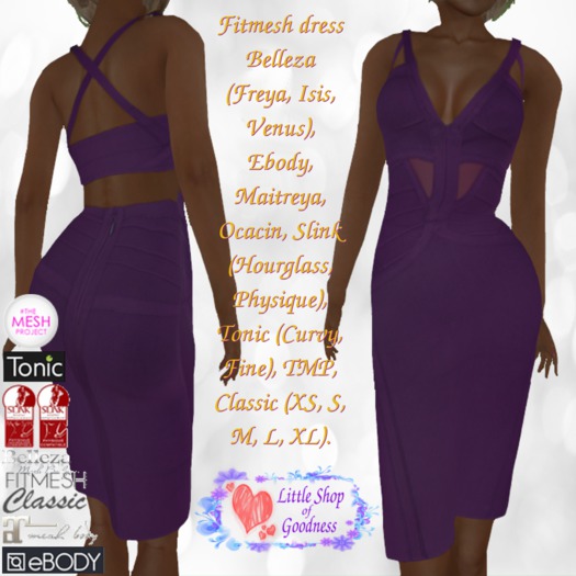 Purple, Open Back, Strappy Dress, Fitmesh Belleza, Ebody, Maitreya, Ocacin, Slink, Tonic, TMP, Classic