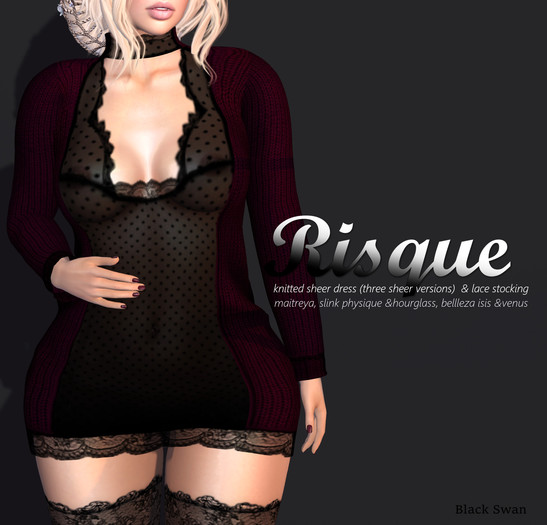 ! Black Swan ! Risque dress & lace stocking - burgundy