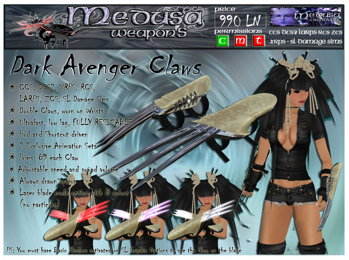 Second Life Marketplace Medusa Weapons Dark Avenger Claws Boxed 