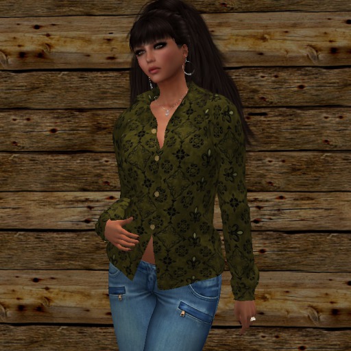 STELLA'S OLD WEST DAMASK OLIVE LONG SLEEVE SHIRT{BOXED}