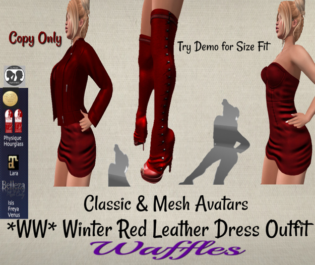 *WW* Winter Red Leather Dress Outfit