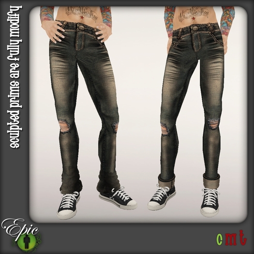 *Epic Men* Distressed Wrinkled & Ripped Denim {Dirty}