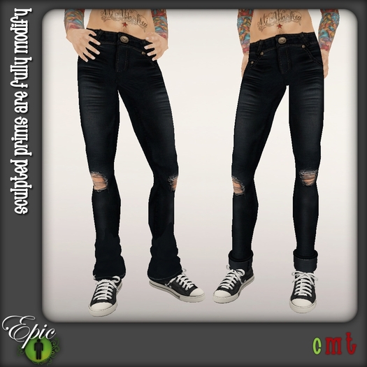 *Epic Men* Distressed Wrinkled & Ripped Denim {Dark Vintage}