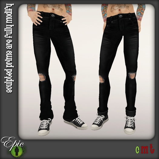 *Epic Men* Distressed Wrinkled & Ripped Denim {Black}