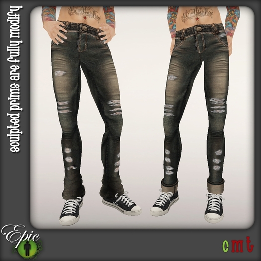 *Epic Men* Distressed Shredded Denim {Dirty}