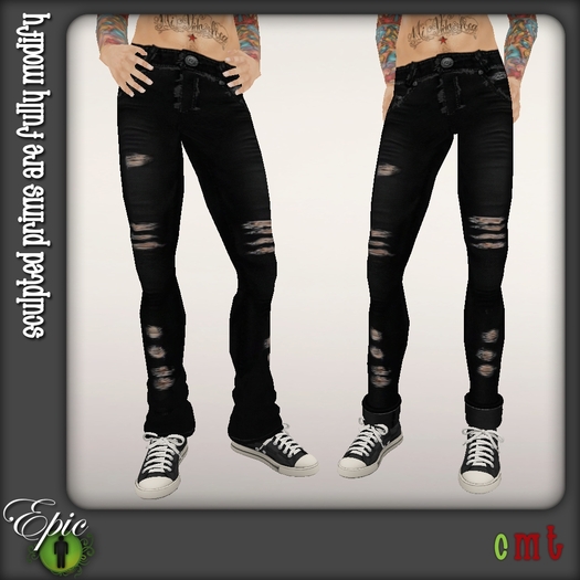 *Epic Men* Distressed Shredded Denim {Black}