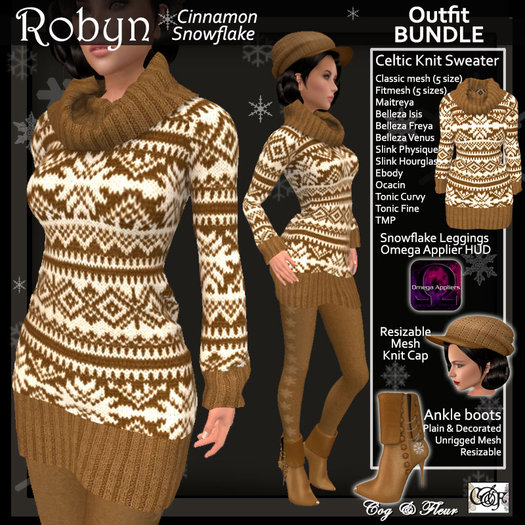 C&F Robyn Snowflake Sweater Dress BUNDLE Cinnamon