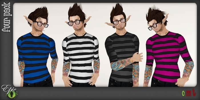 *Epic Men* Skinny Fit Striped Tee{Four Pack Two}