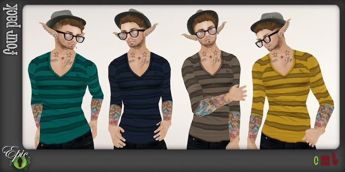 *Epic Men* V-Necks {Striped} [Four Pack Two]