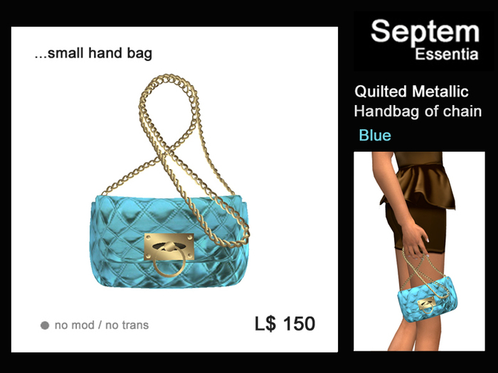 [STARBOW]Quilt Metallic_chain hand bag_blue