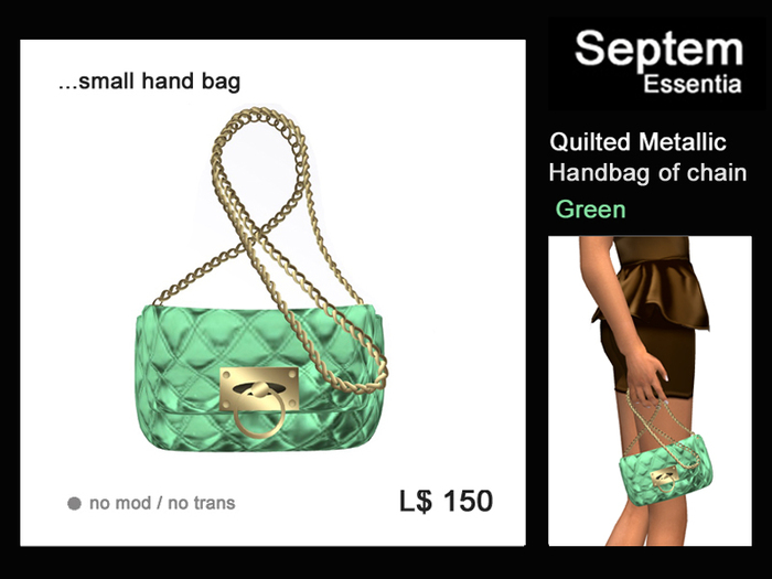 [STARBOW]Quilt Metallic_chain hand bag_green