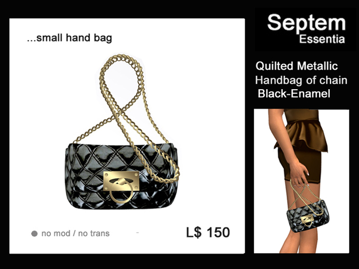 [STARBOW]Quilt Metallic_chain hand bag_black