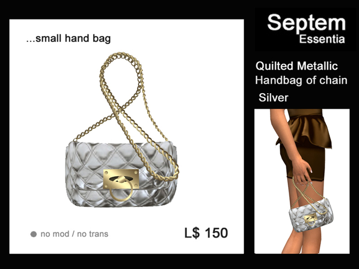 [STARBOW]Quilt Metallic_chain hand bag_silver