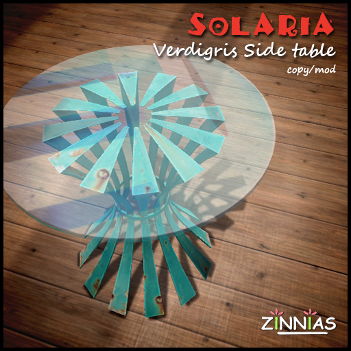 Zinnias Solaria verdigris side table