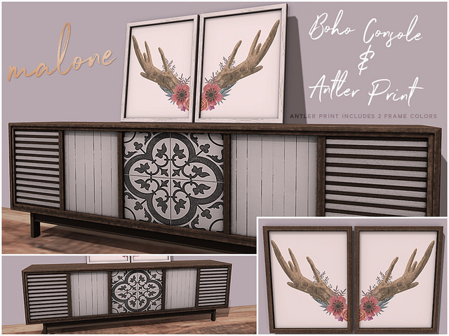 malone. boho console + antler print