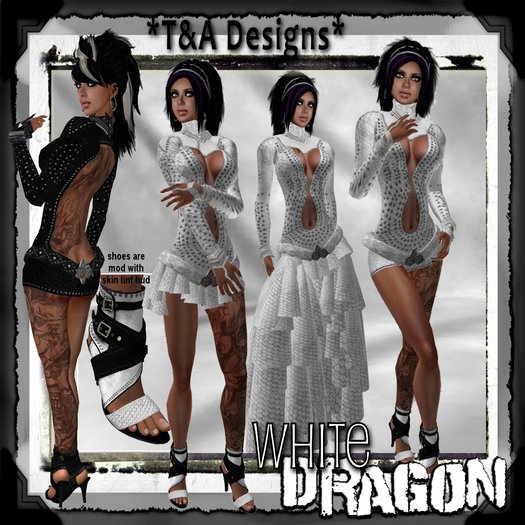 *T&A Designs* WHITE dragon outfit acces & high heels with skin tint hud *TD*