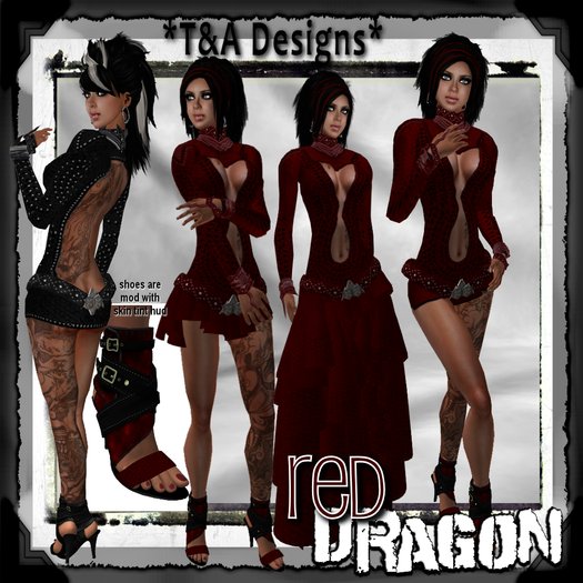*T&A Designs* RED dragon outfit acces & high heels with skin tint hud *TD*