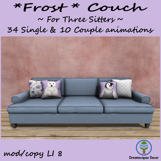 *Frost* Couch Three - Couch for three sitters with pillows and 34 female & male and 10 couples ( PG ) animations