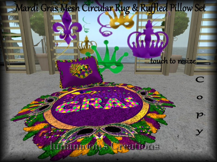Mardi Gras Mesh Circular Rug & Ruffled Pillow Set