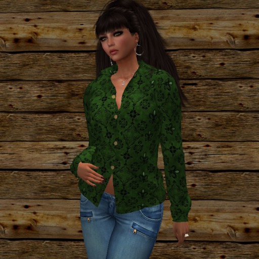 STELLA'S OLD WEST DAMASK GREEN LONG SLEEVE SHIRT{BOXED}