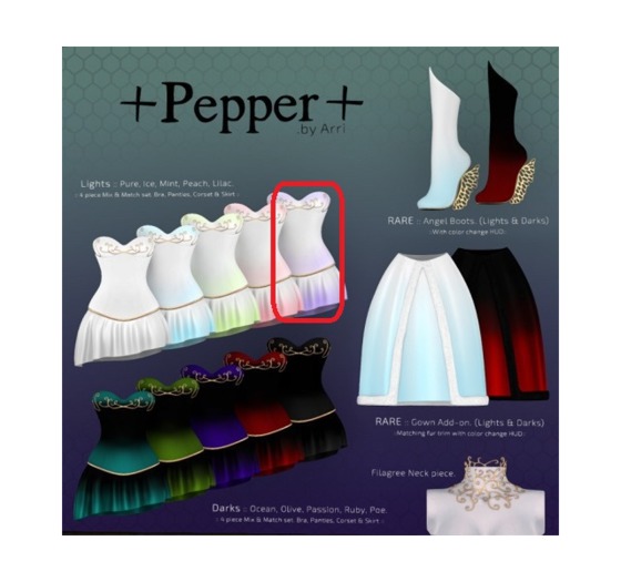 +Pepper+Angel Kisses:Lilac/HG:bra, corset,panties, skirt